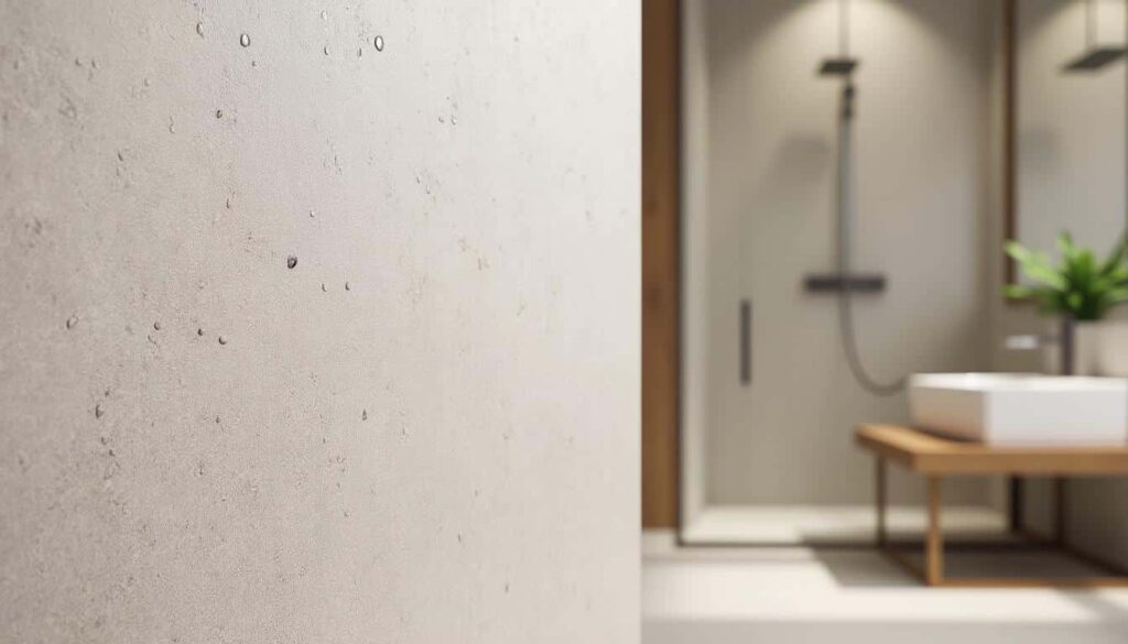 découvrez comment la porosité de l'enduit tadelakt permet de réguler efficacement l'absorption de l'humidité dans les salles de bain, assurant un environnement sain et durable.