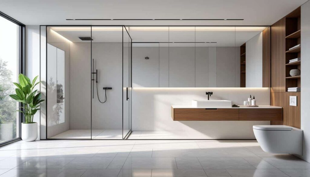 découvrez comment un miroir panoramique peut agrandir visuellement votre salle de bain en reflétant l'espace, créant ainsi une ambiance lumineuse et ouverte.