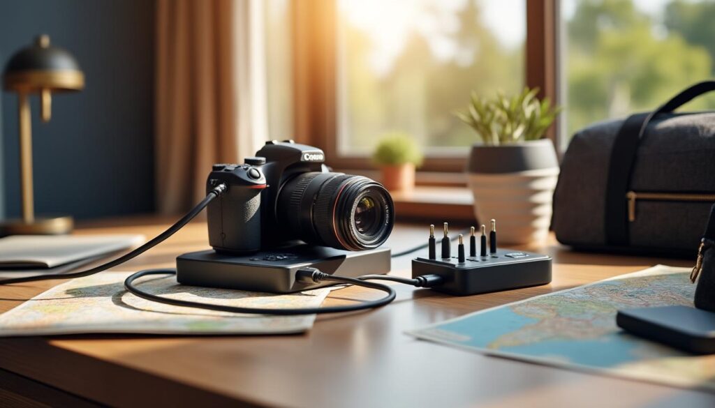 assurez le chargement de votre équipement de photographie lors de vos voyages en n’oubliant jamais votre adaptateur de prise, indispensable pour capturer tous vos souvenirs.