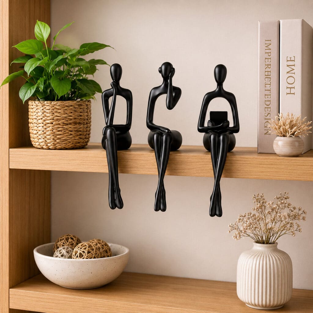 3 Statues de penseur en résine noire