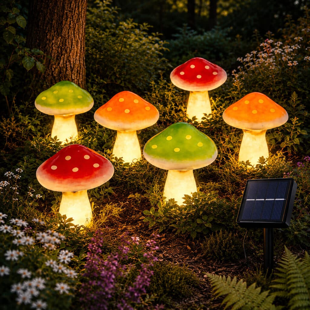 Décorations solaires de jardin à 6 LED champignon