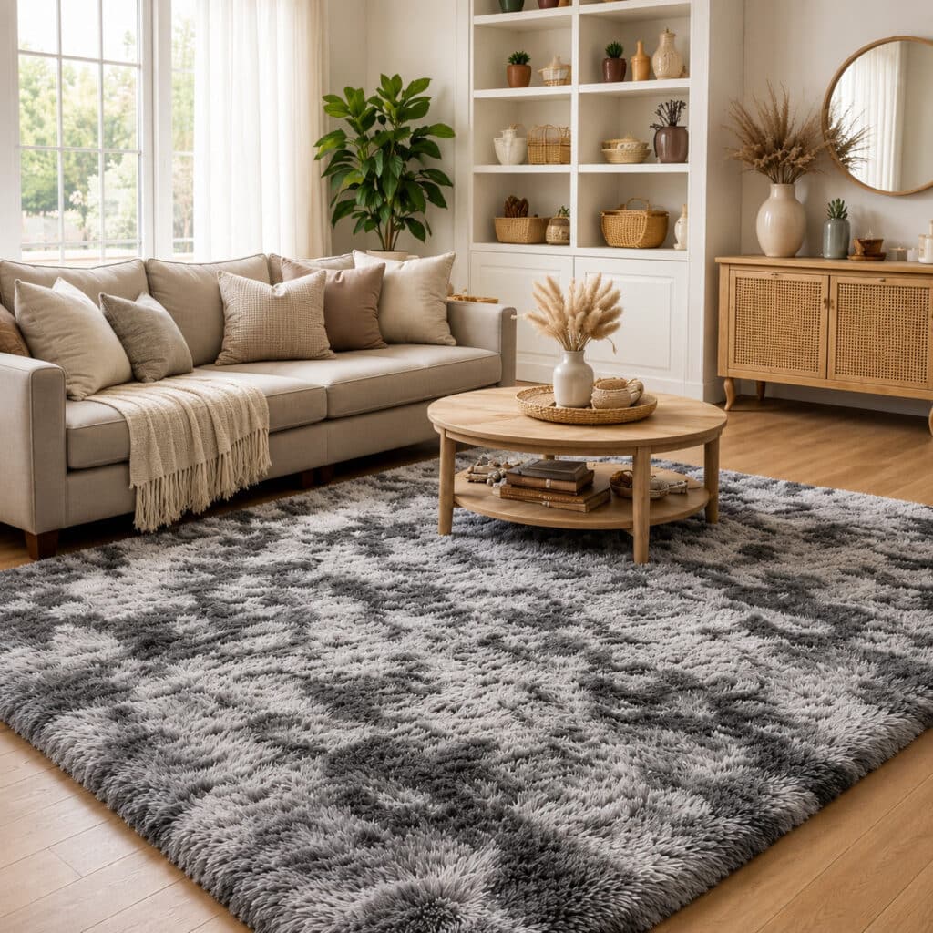 Tapis de salon moelleux à poils longs