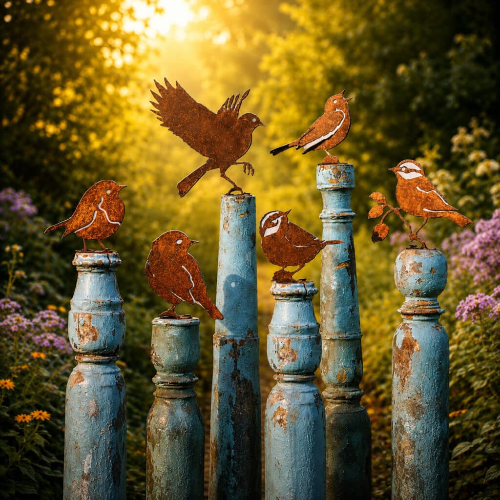 6 pièces Oiseaux decoratifs, Oiseaux rouillés