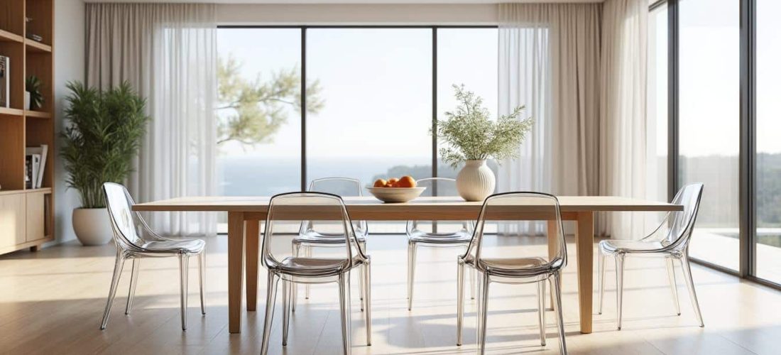 découvrez comment la transparence des chaises en polycarbonate apporte un allègement visuel élégant à votre salle à manger, créant un espace moderne et lumineux.
