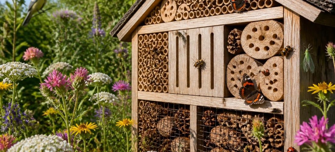 découvrez comment un hôtel à insectes en bois favorise la biodiversité locale en offrant un habitat naturel aux pollinisateurs et auxiliaires du jardin.
